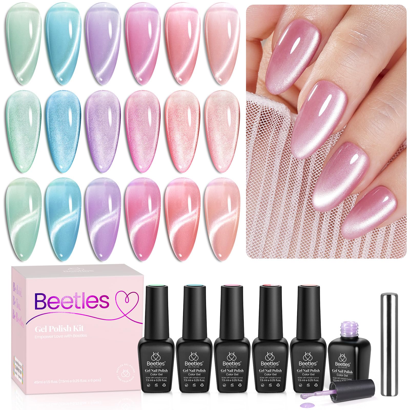 Beetles HEMA-Free Gel Polish Set – 6 PCS 15ml Burgundy Dark Red Brown Black Gray Colors Gel Nail Kit UV Nail Polish Color DIY Midnight Elegance Manicure Home Salon Valentines Gifts for Women