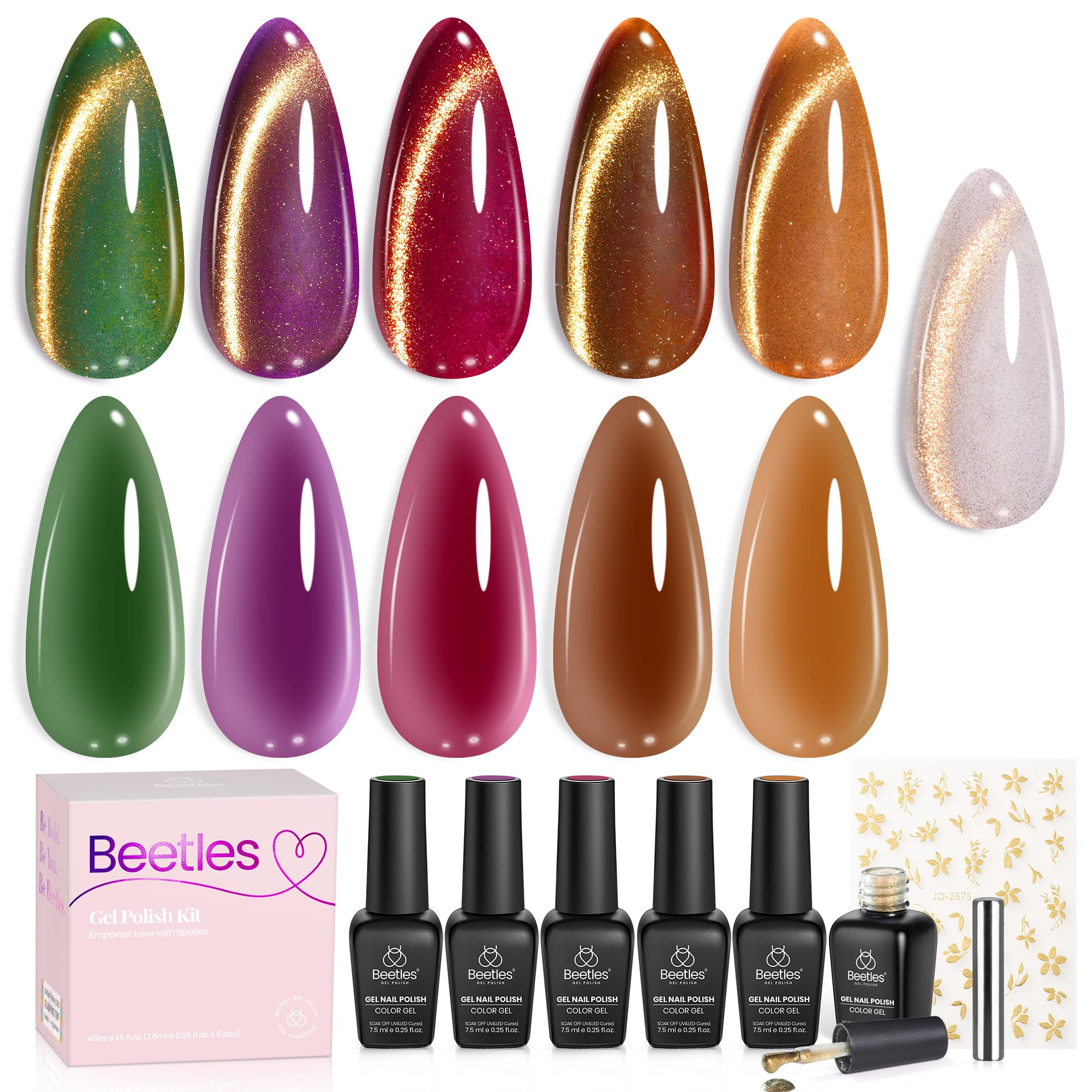 Beetles HEMA-Free Gel Polish Set – 6 PCS 15ml Burgundy Dark Red Brown Black Gray Colors Gel Nail Kit UV Nail Polish Color DIY Midnight Elegance Manicure Home Salon Valentines Gifts for Women