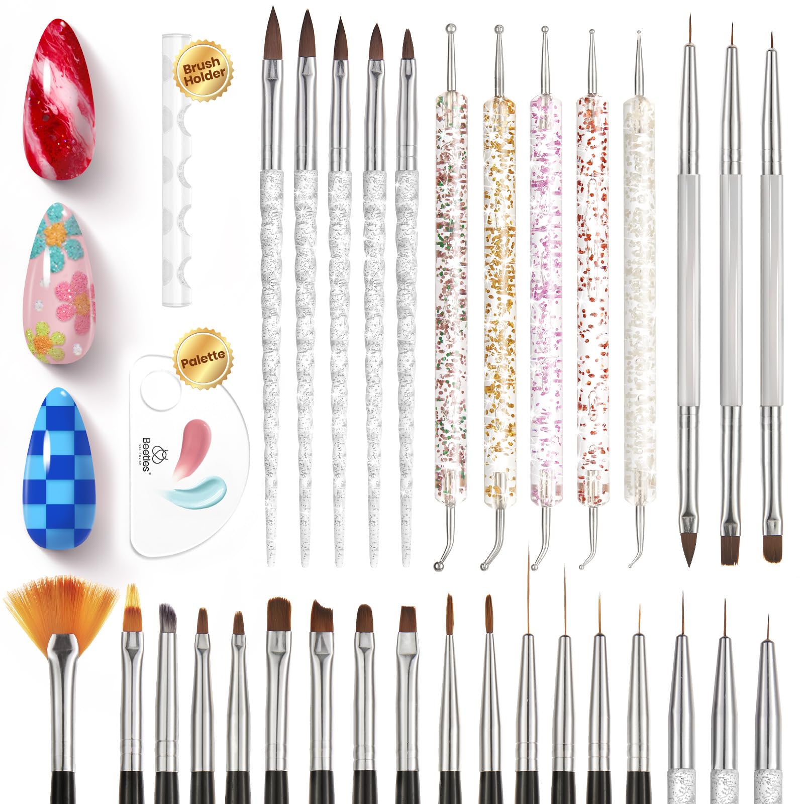 Beetles Blooming Gel Nail Polish Kit - Hema Free Clear Blooming Gel with Red Nail Polish & Nail Art Brush, Soak Off UV/LED for Flower Marble Watercolor Nail Designs DIY Gift Set