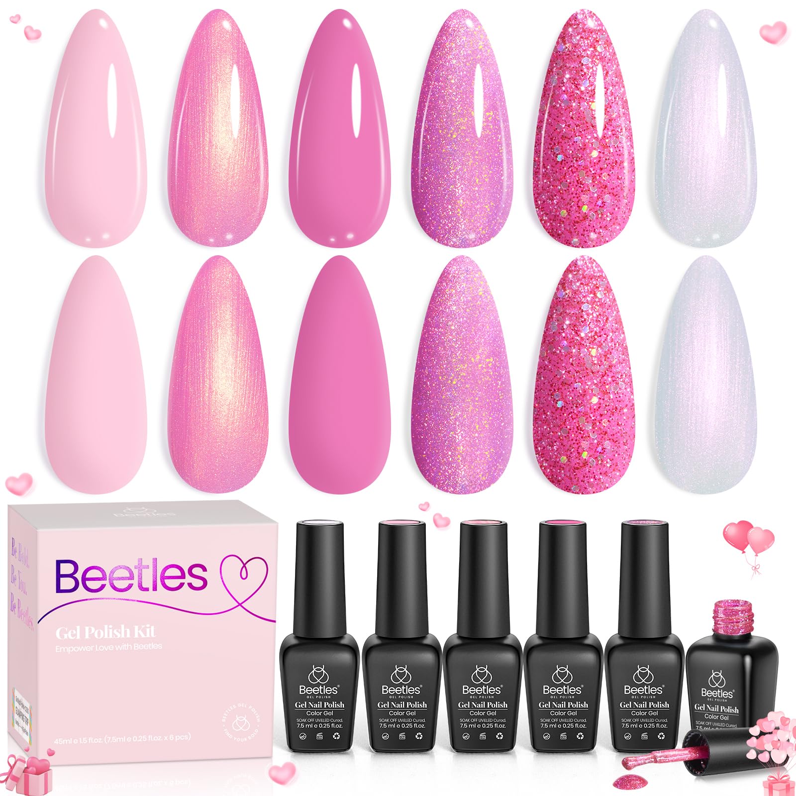 Beetles HEMA-Free Gel Polish Set – 6 PCS 15ml Burgundy Dark Red Brown Black Gray Colors Gel Nail Kit UV Nail Polish Color DIY Midnight Elegance Manicure Home Salon Valentines Gifts for Women