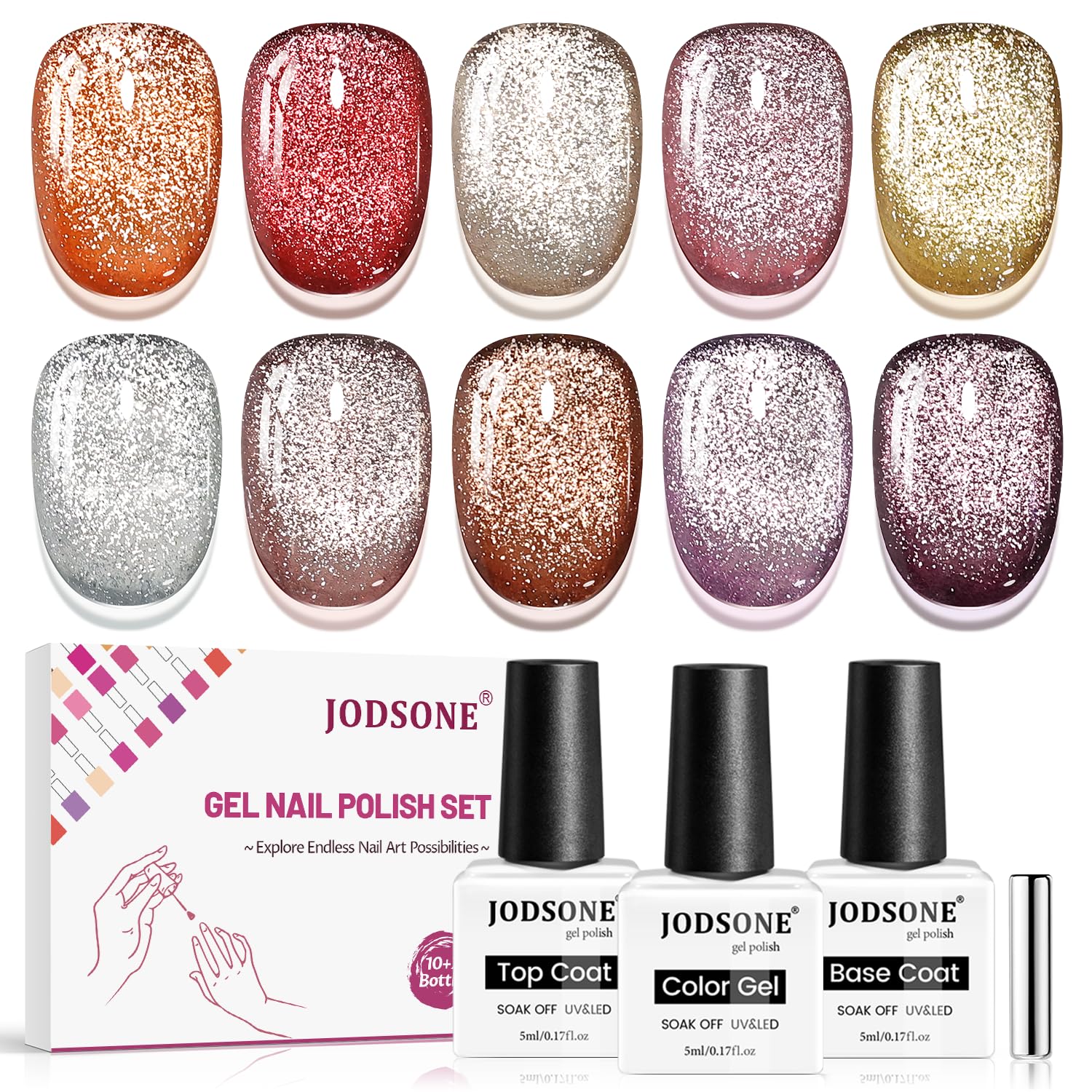 JODSONE 60 PCS Gel Nail Polish Set All Seasons No Wipe Base Coat Matte Glossy Top Coat Nail Gel Polish Kit for Starter Manicure DIY at Home Enjoy Fun