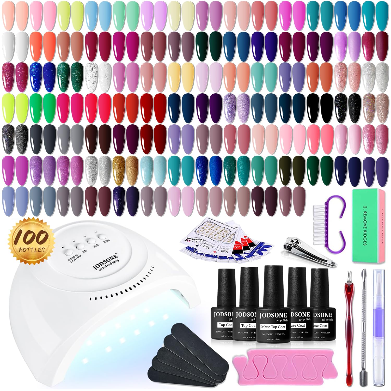 JODSONE 60 PCS Gel Nail Polish Set All Seasons No Wipe Base Coat Matte Glossy Top Coat Nail Gel Polish Kit for Starter Manicure DIY at Home Enjoy Fun