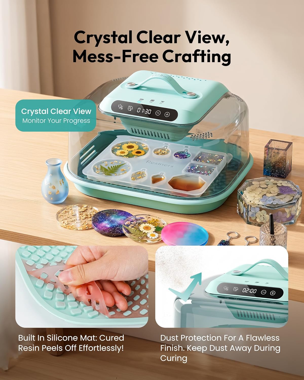 Resiners Resin Curing Machine G3 with UV Resin Light, 2H/1Min Fast Curing, Silicone Mat Included, Deformation-Resistant Reversible Base, Resin Dryer for Epoxy Mold Casting, Jewelry Making, DIY Decor