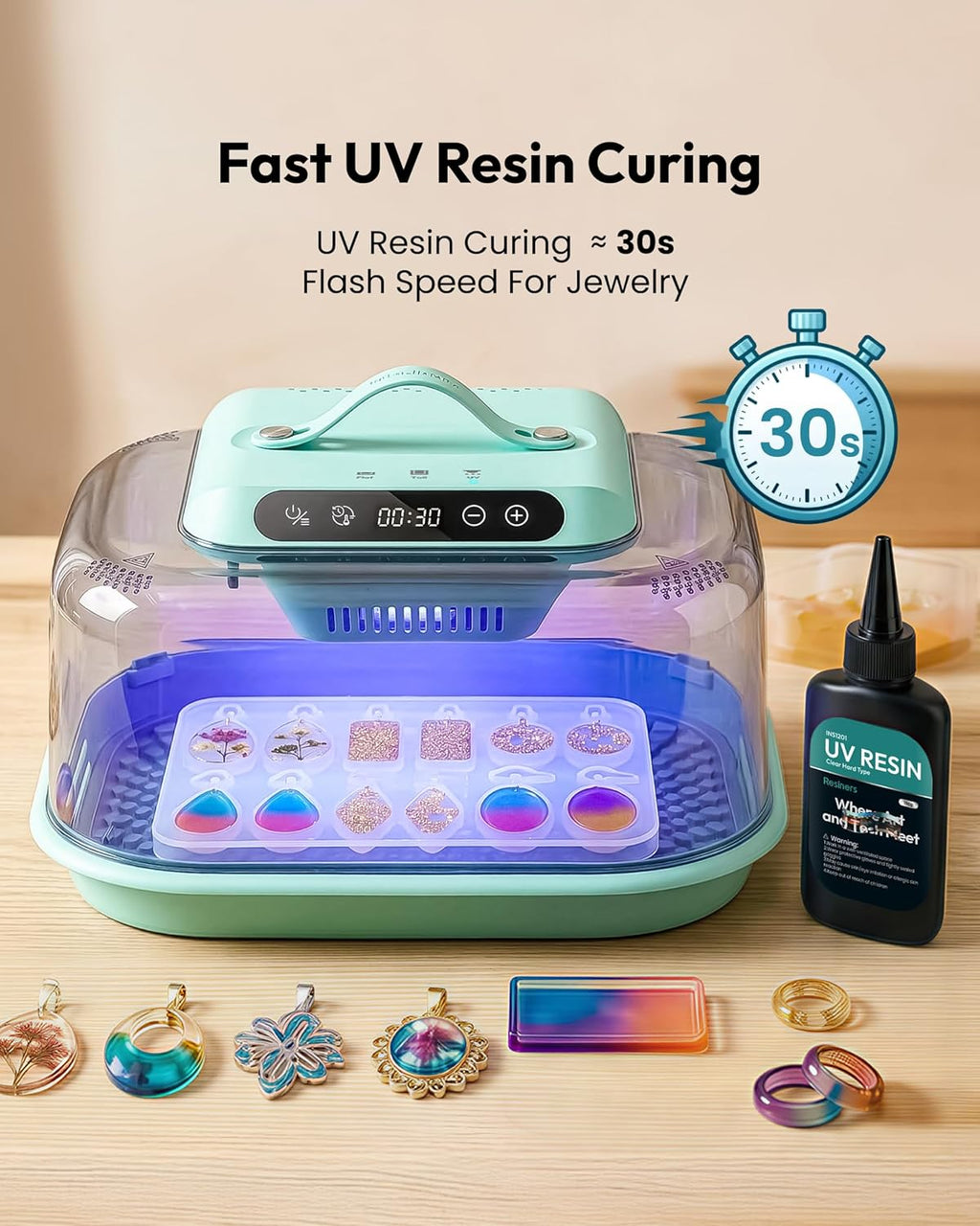 Resiners Resin Curing Machine G3 with UV Resin Light, 2H/1Min Fast Curing, Silicone Mat Included, Deformation-Resistant Reversible Base, Resin Dryer for Epoxy Mold Casting, Jewelry Making, DIY Decor