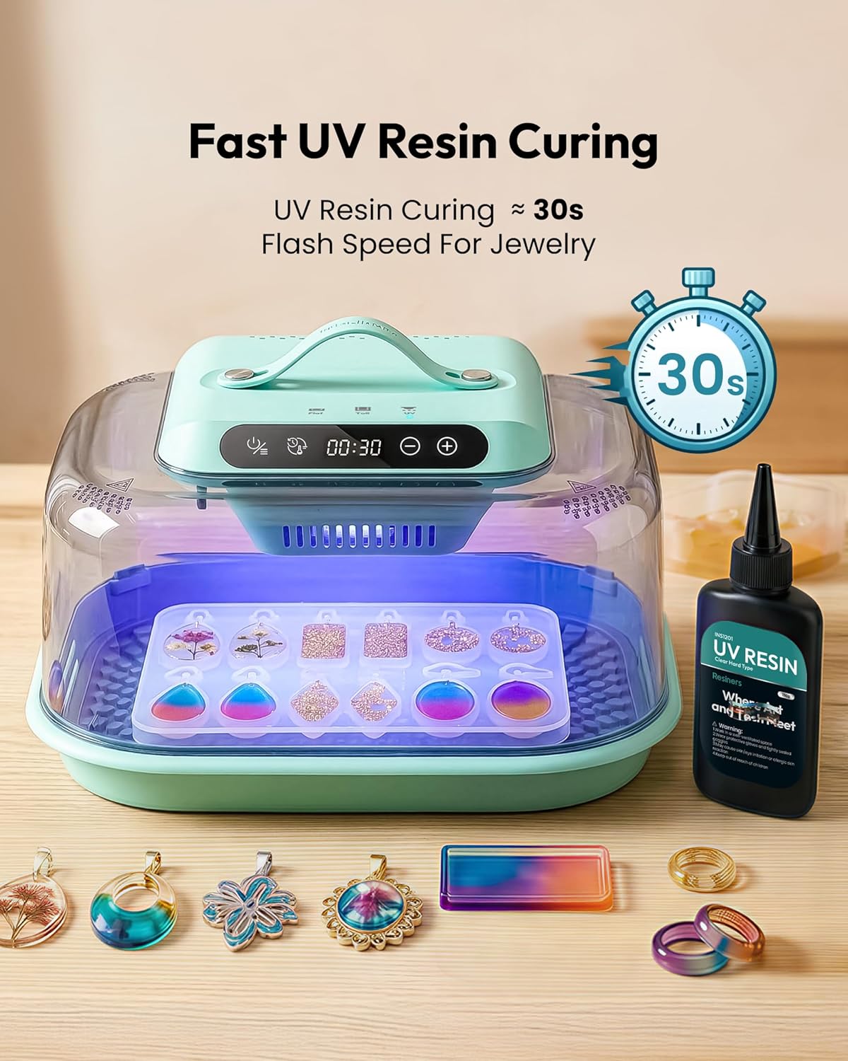 Resiners Resin Curing Machine G3 with UV Resin Light, 2H/1Min Fast Curing, Silicone Mat Included, Deformation-Resistant Reversible Base, Resin Dryer for Epoxy Mold Casting, Jewelry Making, DIY Decor