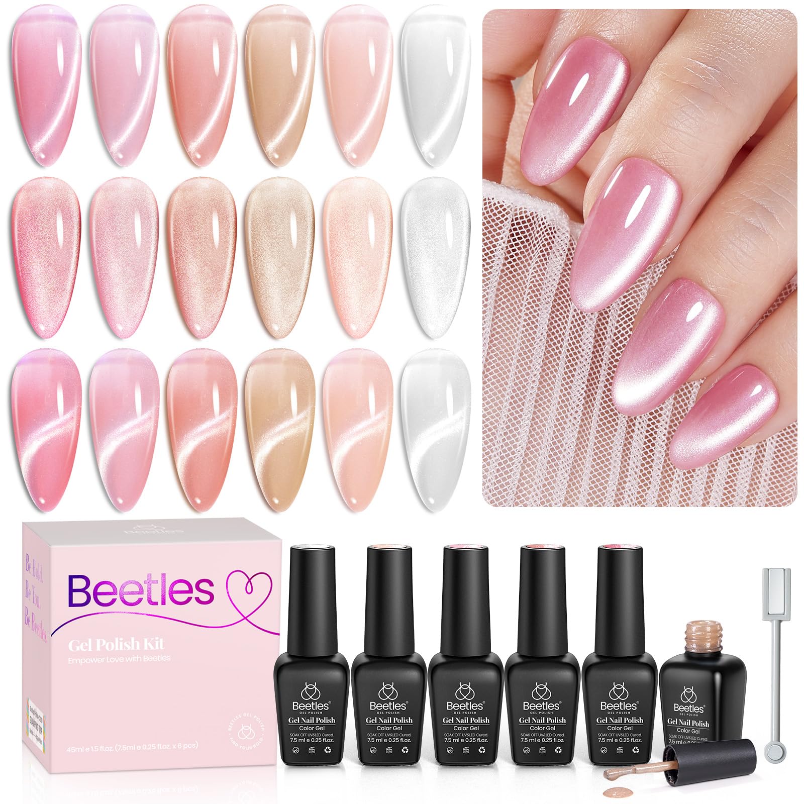 Beetles HEMA-Free Gel Polish Set – 6 PCS 15ml Burgundy Dark Red Brown Black Gray Colors Gel Nail Kit UV Nail Polish Color DIY Midnight Elegance Manicure Home Salon Valentines Gifts for Women
